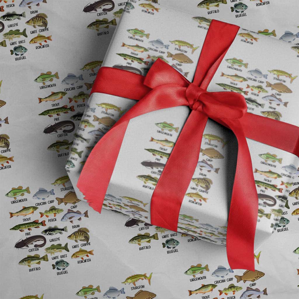 Freshwater Fish Species Wrapping Paper Roll Funny Fishing Types Fisherman Dad TS02 White Print Your Wear