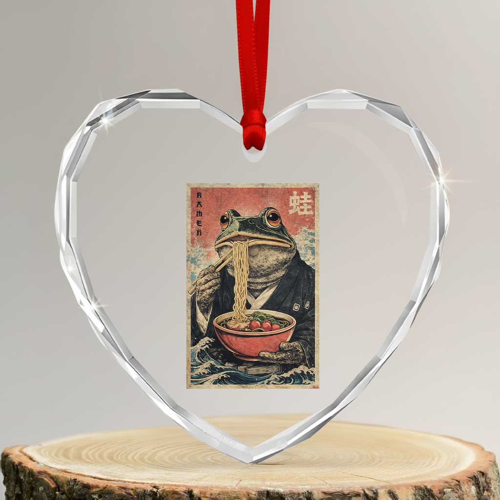 Frog Eat Ramen Heart Crystal Glass Ornament Funny Japanese Noodles Anime Lovers Kawaii Anime TS10 Transparent Glass 3'' Heart Print Your Wear