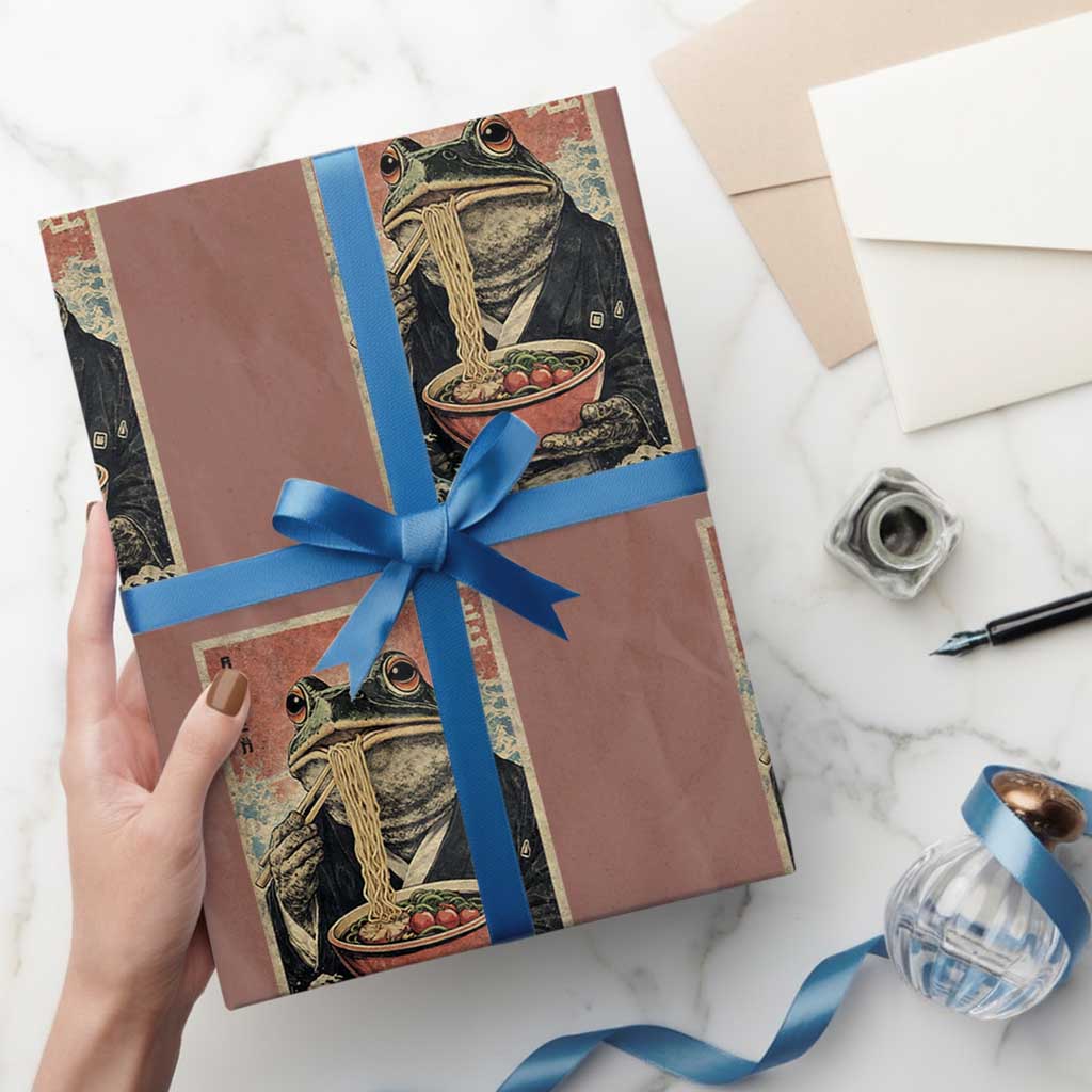 Frog Eat Ramen Wrapping Paper Roll Funny Japanese Noodles Anime Lovers Kawaii Anime TS10 Mocha Print Your Wear