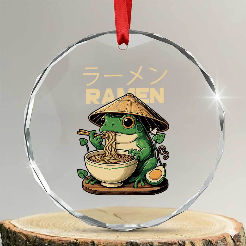 Frog Eating Ramen Crystal Glass Ornament Funny Japanese Food Lover Anime TS12 Transparent Glass 3'' Circle Print Your Wear