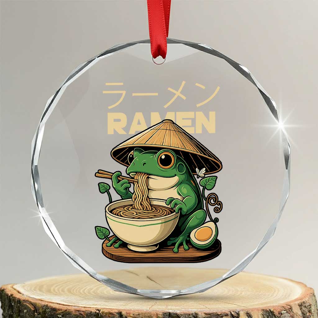 Frog Eating Ramen Crystal Glass Ornament Funny Japanese Food Lover Anime TS12 Transparent Glass 3'' Circle Print Your Wear