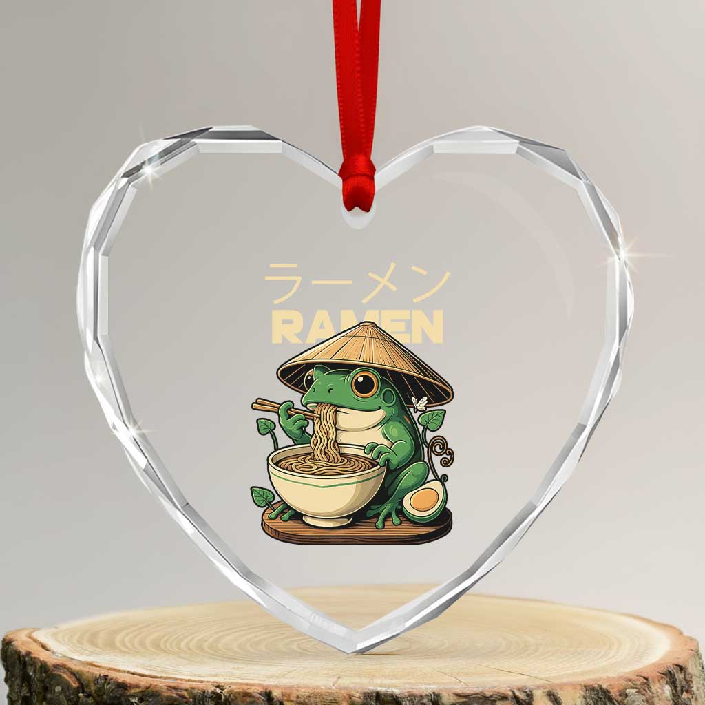 Frog Eating Ramen Heart Crystal Glass Ornament Funny Japanese Food Lover Anime TS12 Transparent Glass 3'' Heart Print Your Wear
