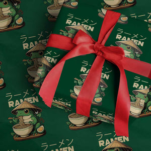 Frog Eating Ramen Wrapping Paper Roll Funny Japanese Food Lover Anime TS12 Green Print Your Wear