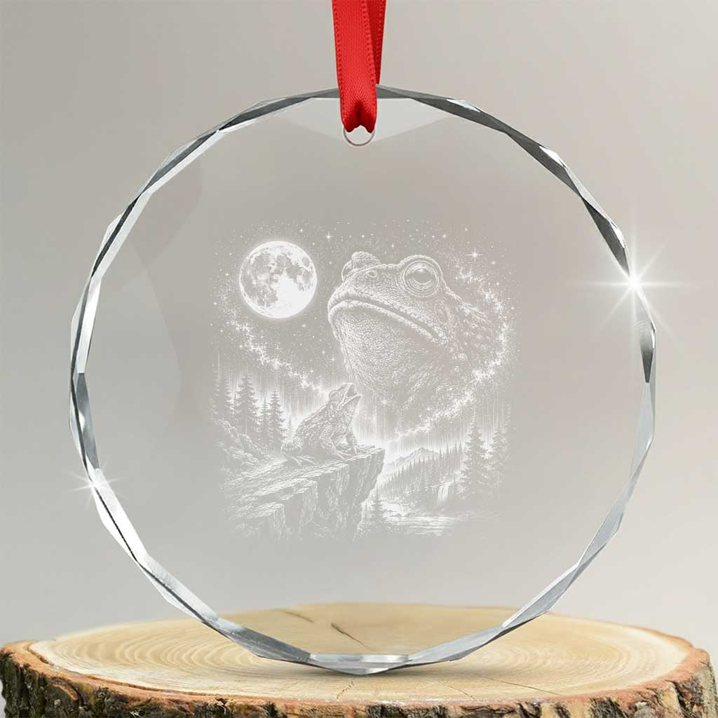 Frog Moon Crystal Glass Ornament Vintage 90s Frog Howling to Moon Parody Meme TS10 Transparent Glass 3'' Circle Print Your Wear