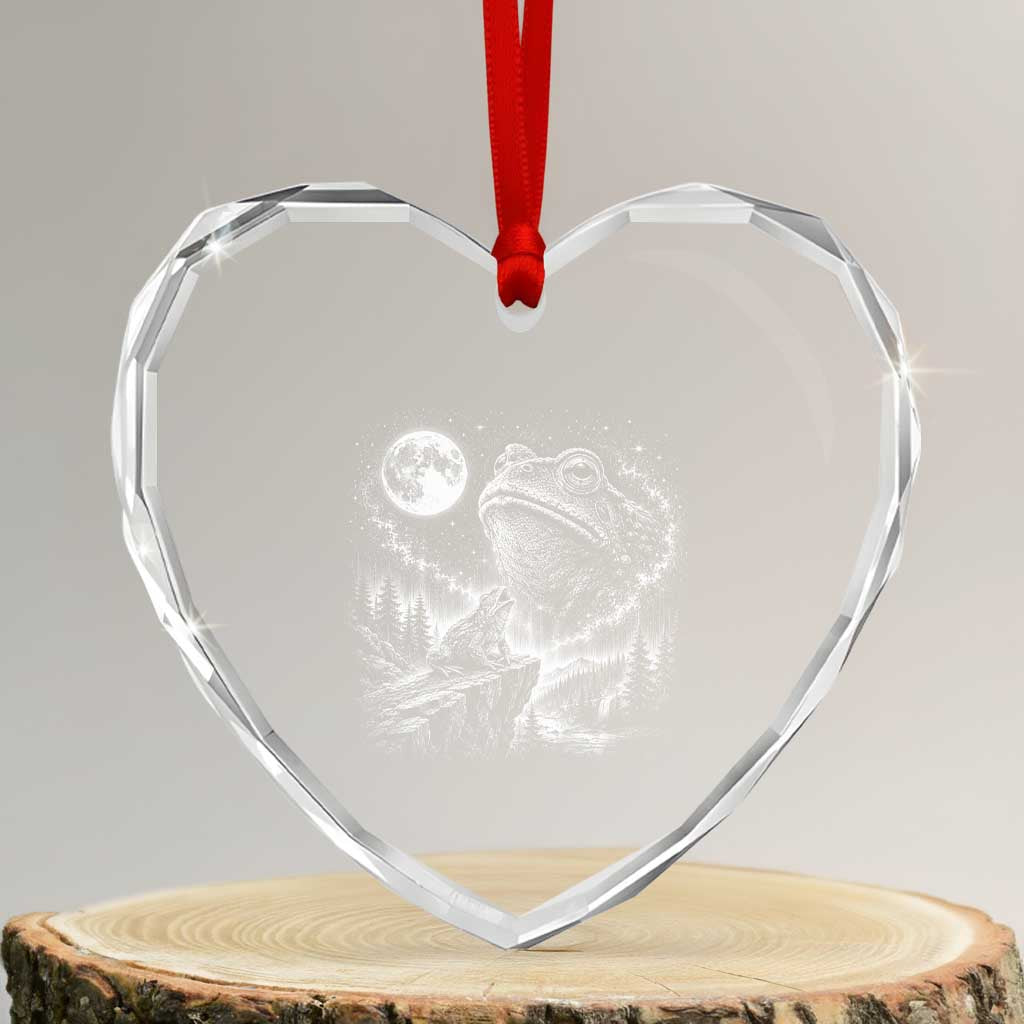 Frog Moon Heart Crystal Glass Ornament Vintage 90s Frog Howling to Moon Parody Meme TS10 Transparent Glass 3'' Heart Print Your Wear