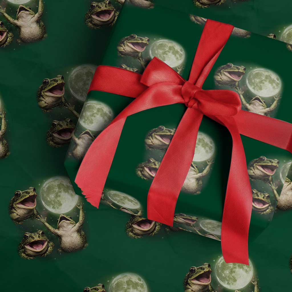 Frog Moon Vintage Graphic Wrapping Paper Roll Retro Amphibian Nature Cottagecore Gift TS10 Green Print Your Wear
