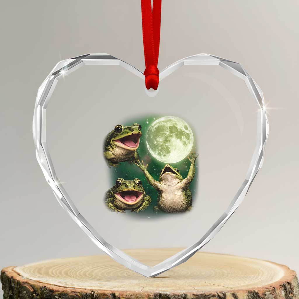 Frog Moon Vintage Graphic Heart Crystal Glass Ornament Retro Amphibian Nature Cottagecore Gift TS10 Transparent Glass 3'' Heart Print Your Wear