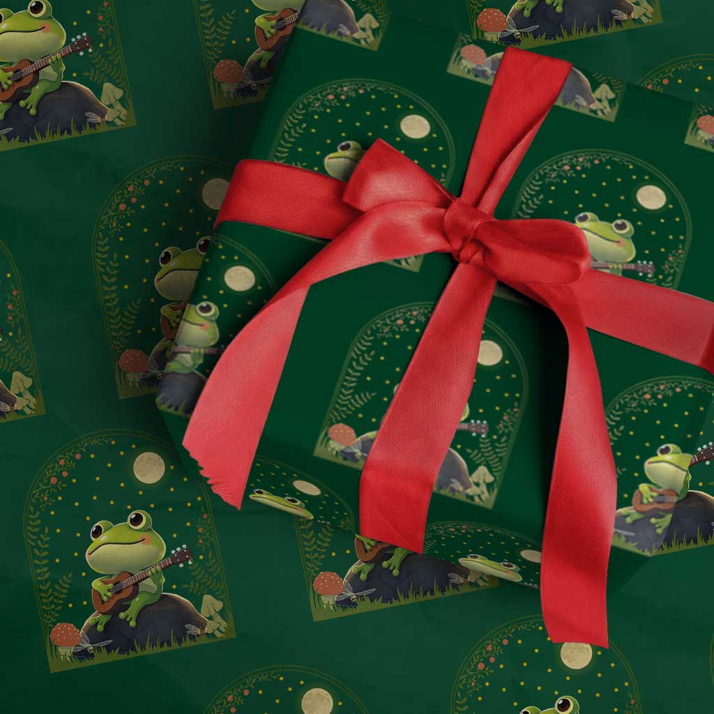 Frog Playing Guitar Wrapping Paper Roll Gift for Musicians TS12 Green Print Your Wear