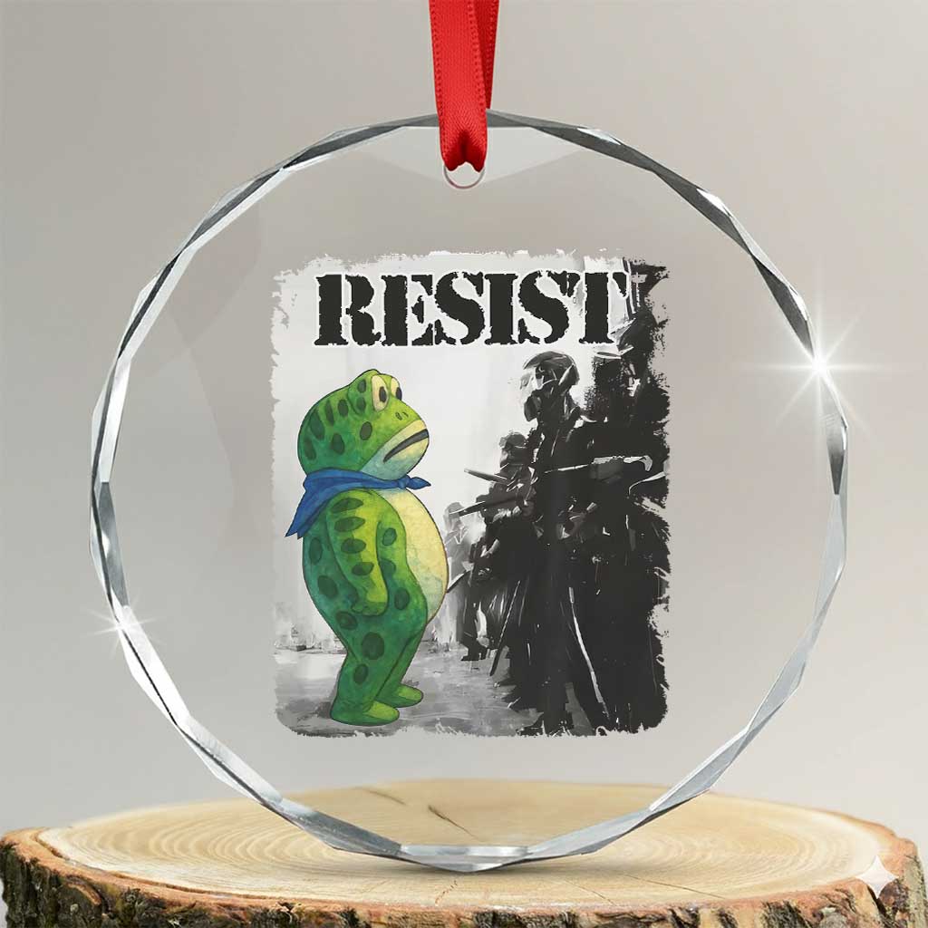 Frog Resist Crystal Glass Ornament Portland Frog Activist Protest City Art TS11 Transparent Glass 3'' Circle Print Your Wear