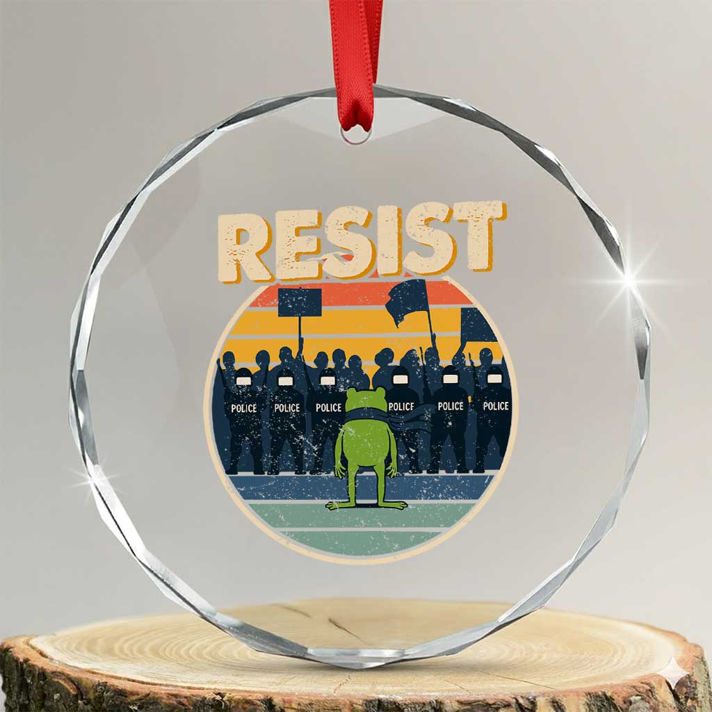 Frog Resist Crystal Glass Ornament Portland Frog Activist Protest Retro Sunset TS11 Transparent Glass 3'' Circle Print Your Wear