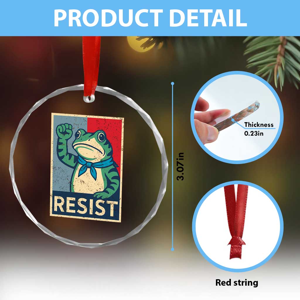 Frog Resist Crystal Glass Ornament Portland Frog Raised Fist Poster Graphic TS11 Print Your Wear