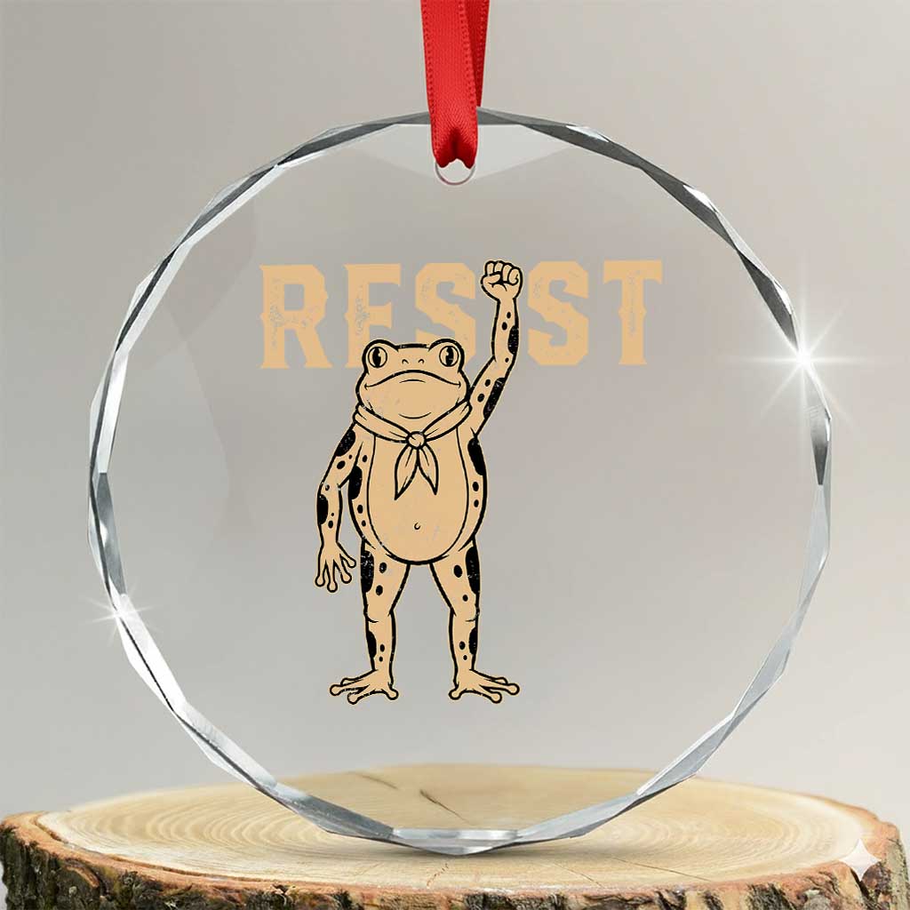 Frog Resist Crystal Glass Ornament Raised Fist Protest Fighter Retro Graphic TS02 Transparent Glass 3'' Circle Print Your Wear