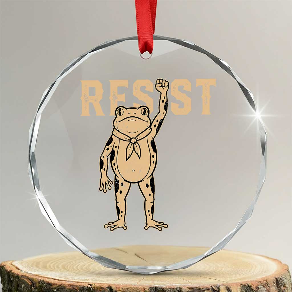 Frog Resist Crystal Glass Ornament Raised Fist Protest Fighter Retro Graphic - Print Your Wear