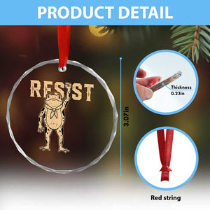 Frog Resist Crystal Glass Ornament Raised Fist Protest Fighter Retro Graphic - Print Your Wear