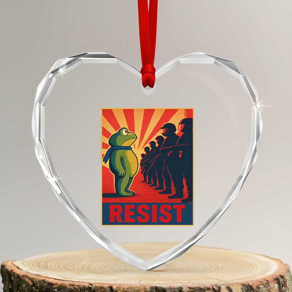 Frog Resist Heart Crystal Glass Ornament Free Portland Oregon Poster Graphic Freedom Fighters TS02 Transparent Glass 3'' Heart Print Your Wear