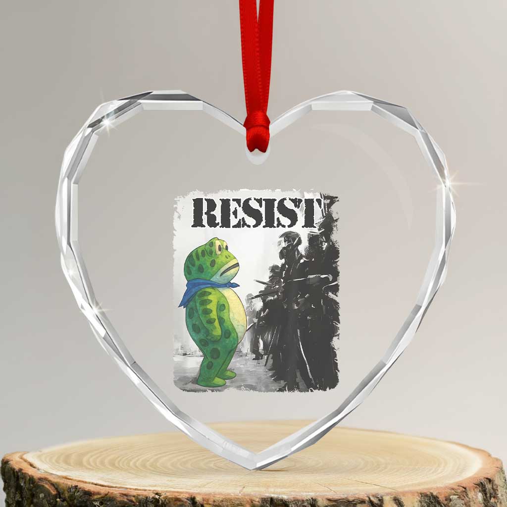Frog Resist Heart Crystal Glass Ornament Portland Frog Activist Protest City Art TS11 Transparent Glass 3'' Heart Print Your Wear