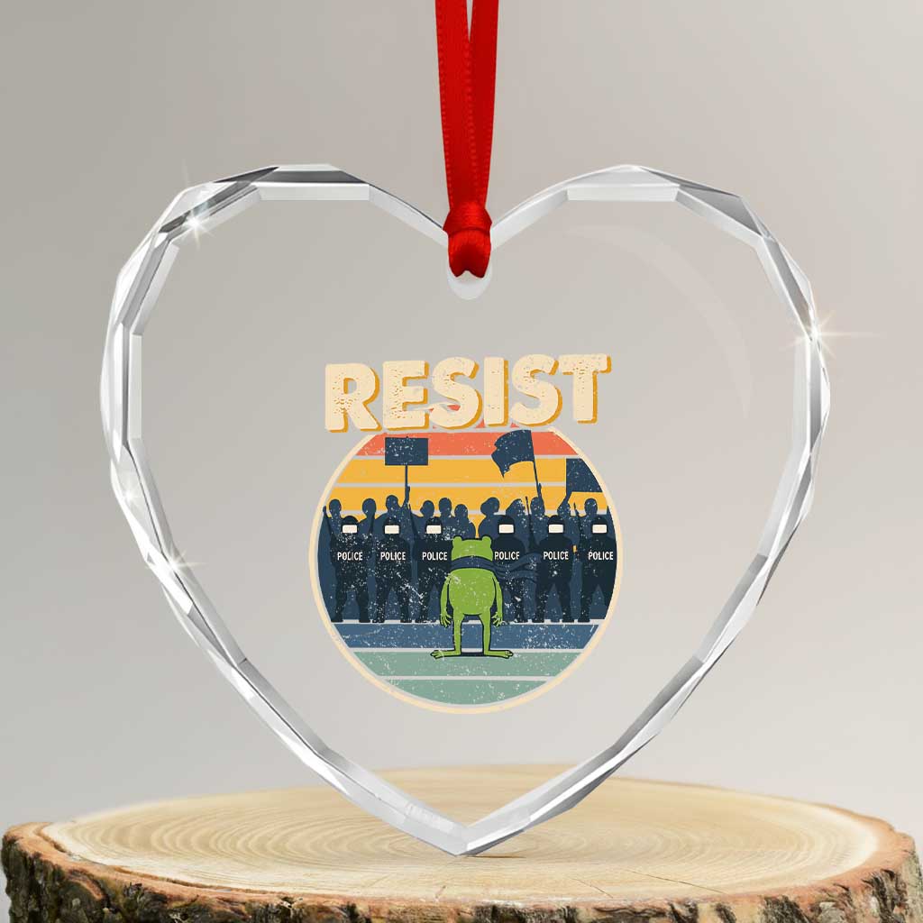 Frog Resist Heart Crystal Glass Ornament Portland Frog Activist Protest Retro Sunset TS11 Transparent Glass 3'' Heart Print Your Wear