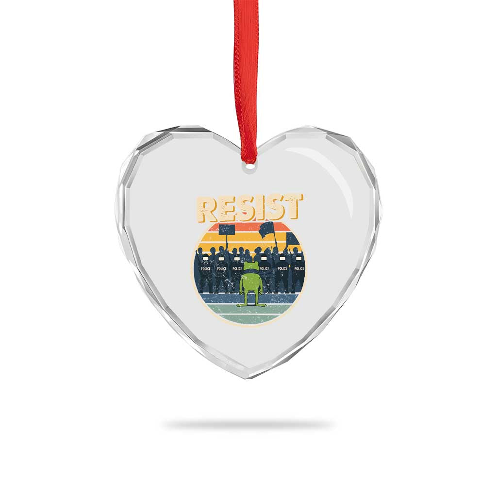 Frog Resist Heart Crystal Glass Ornament Portland Frog Activist Protest Retro Sunset TS11 Print Your Wear