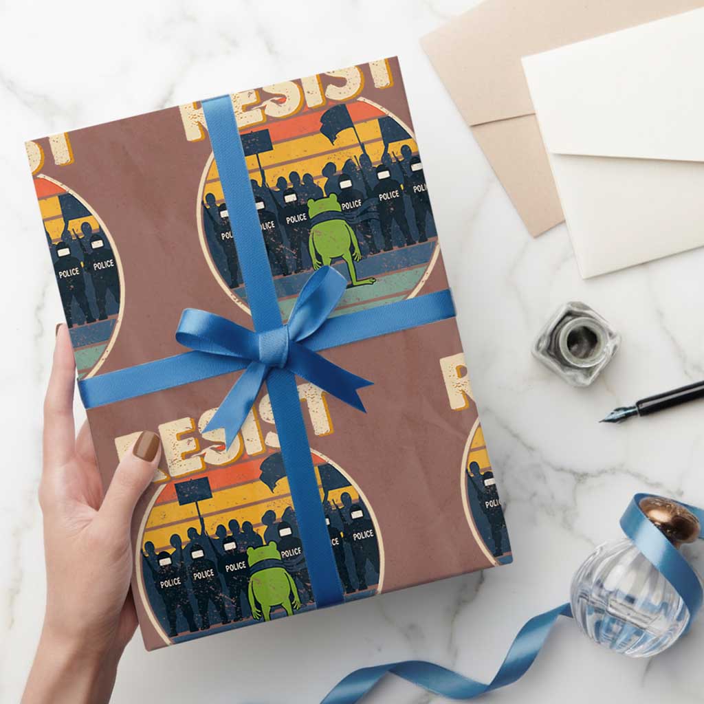Frog Resist Wrapping Paper Roll Portland Frog Activist Protest Retro Sunset TS11 Mocha Print Your Wear