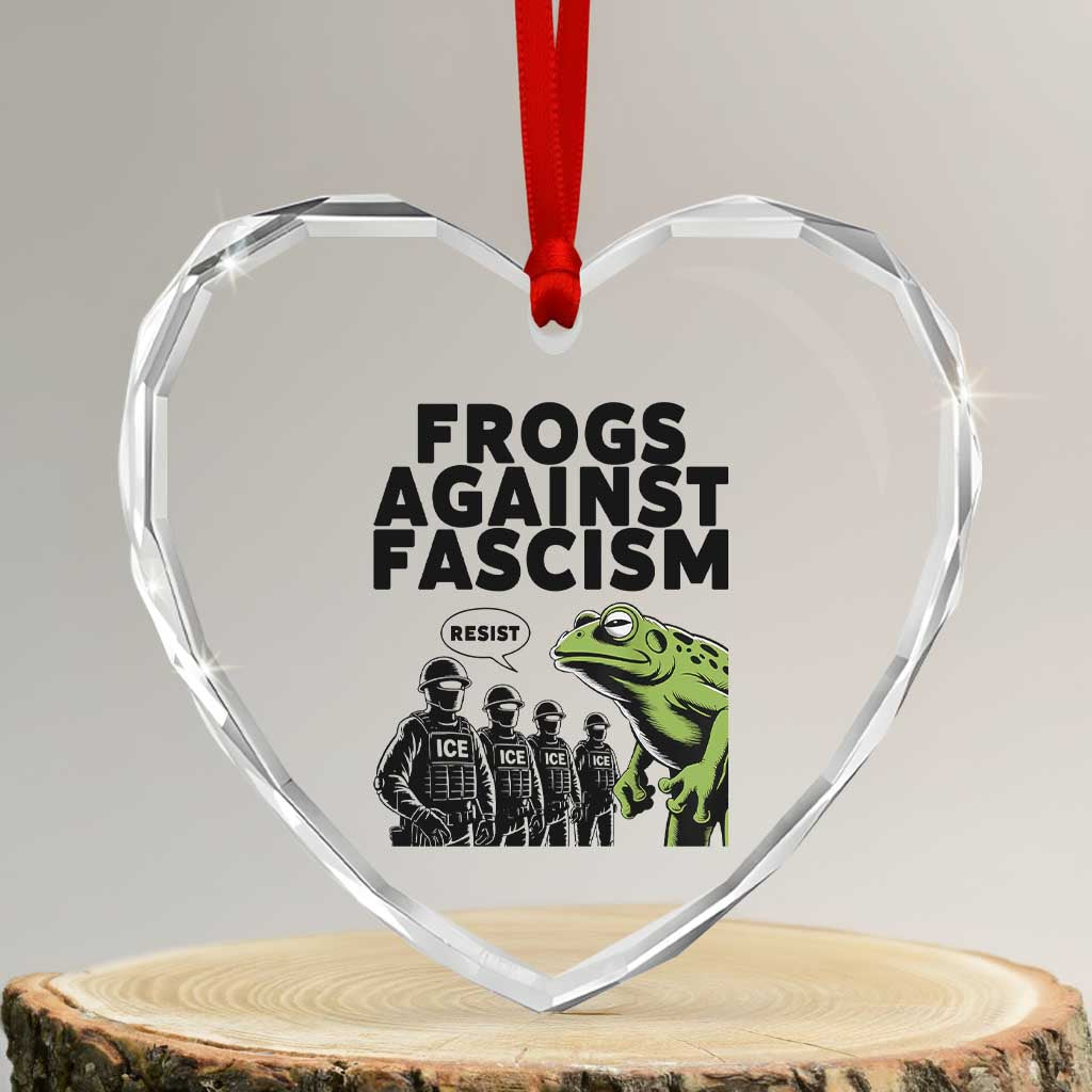 Frogs Against Fascism Heart Crystal Glass Ornament Resist 2025 Free Portland Protest TS02 Transparent Glass 3'' Heart Print Your Wear