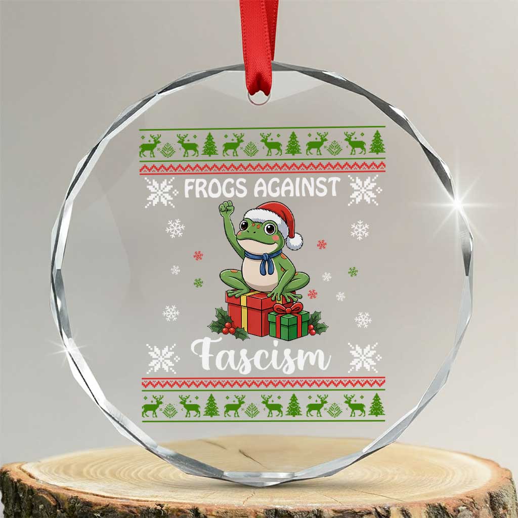 Frogs Against Fascism Ugly Sweater Crystal Glass Ornament Funny Portland Christmas Frog Gift TS12 Transparent Glass 3'' Circle Print Your Wear