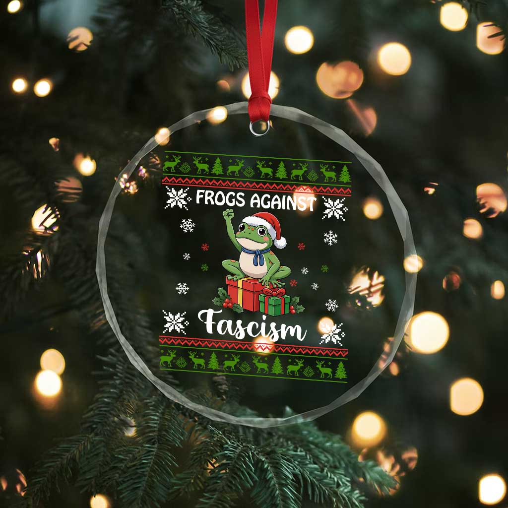 Frogs Against Fascism Ugly Sweater Crystal Glass Ornament Funny Portland Christmas Frog Gift TS12 Print Your Wear