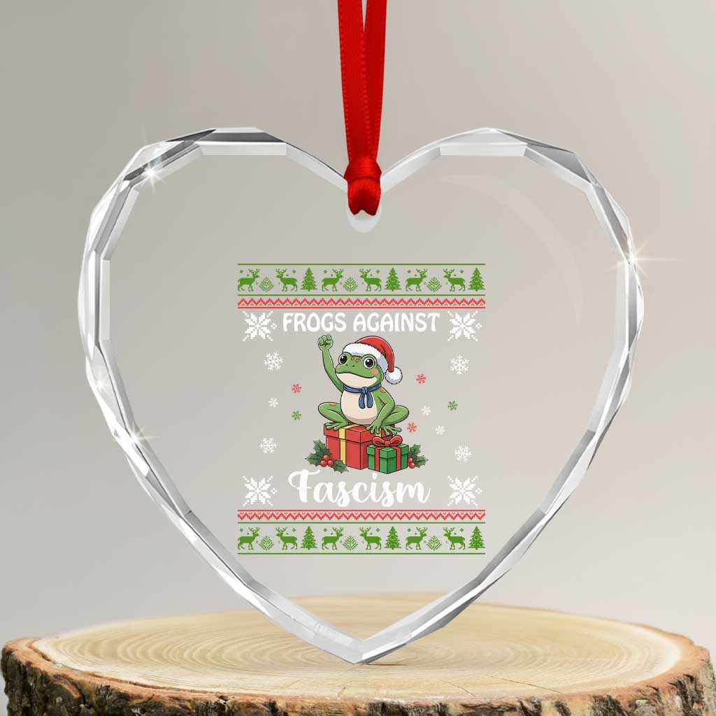 Frogs Against Fascism Ugly Sweater Heart Crystal Glass Ornament Funny Portland Christmas Frog Gift TS12 Transparent Glass 3'' Heart Print Your Wear