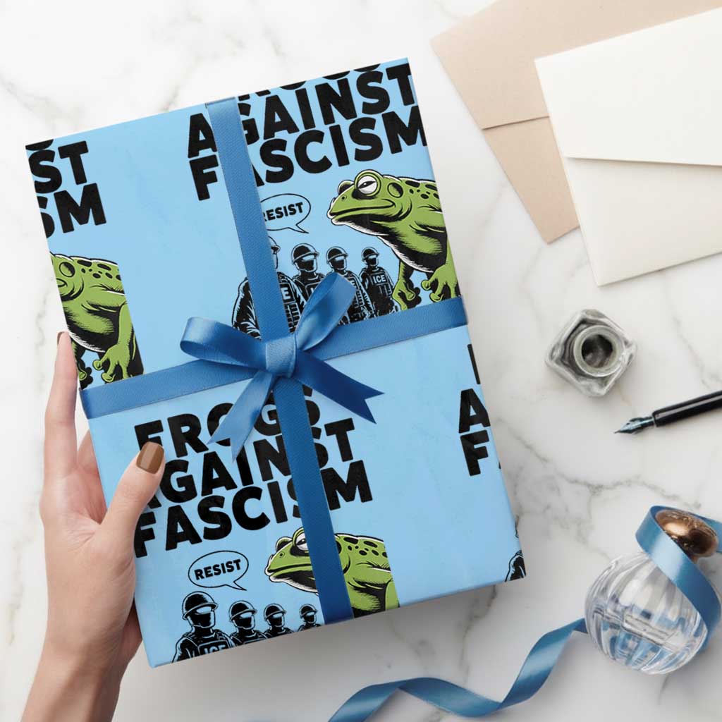 Frogs Against Fascism Wrapping Paper Roll Resist 2025 Free Portland Protest TS02 Light Blue Print Your Wear