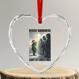 Frogs Resist Christmas Heart Crystal Glass Ornament Funny Portland Protest ICE Activist Meme TS14 Transparent Glass 3'' Heart Print Your Wear