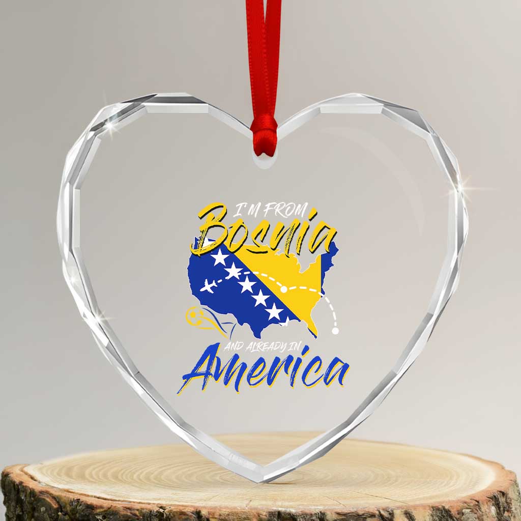 From Bosnia and Already in America Heart Crystal Glass Ornament Bosnian Soccer Fan Travel Bosnia Herzegovina Pride