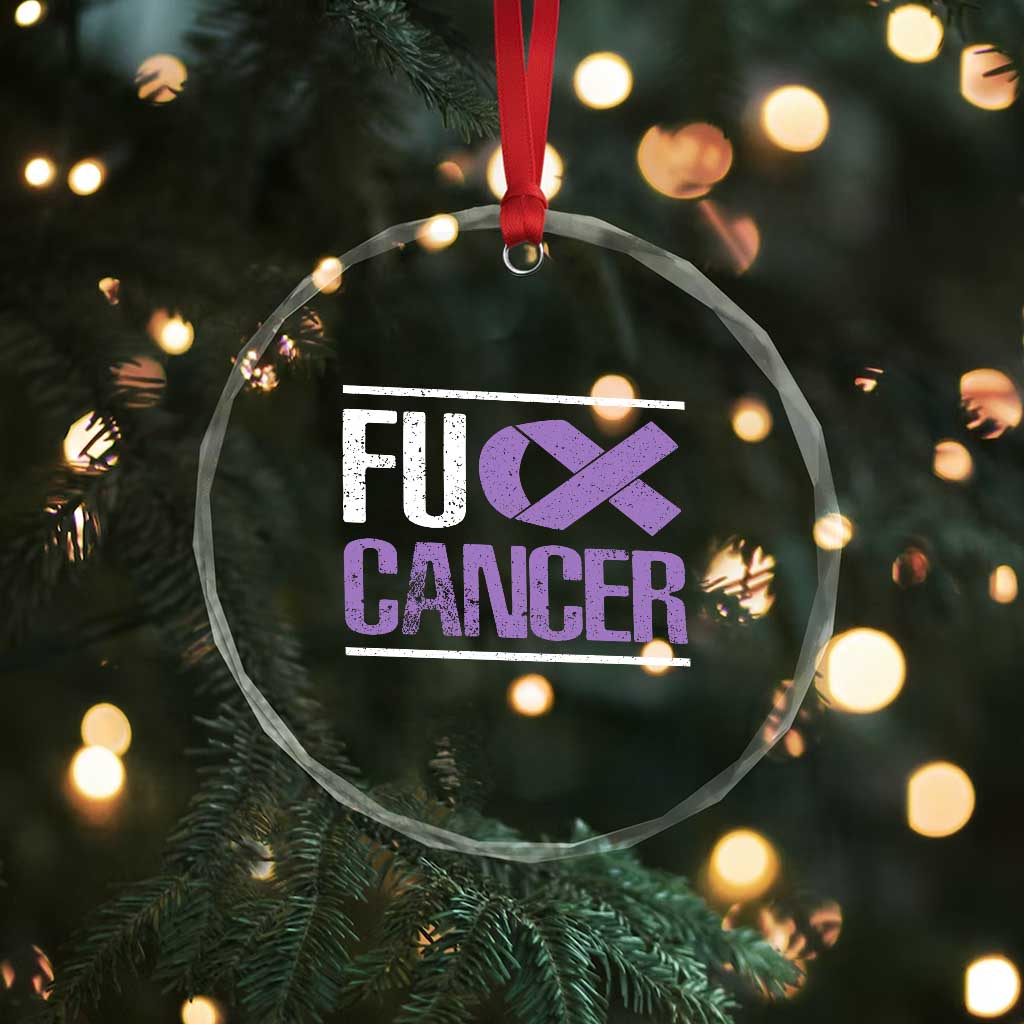 Fuck Cancer Crystal Glass Ornament Funny National Cancer Prevention Month Lavender Ribbon TS11 Print Your Wear