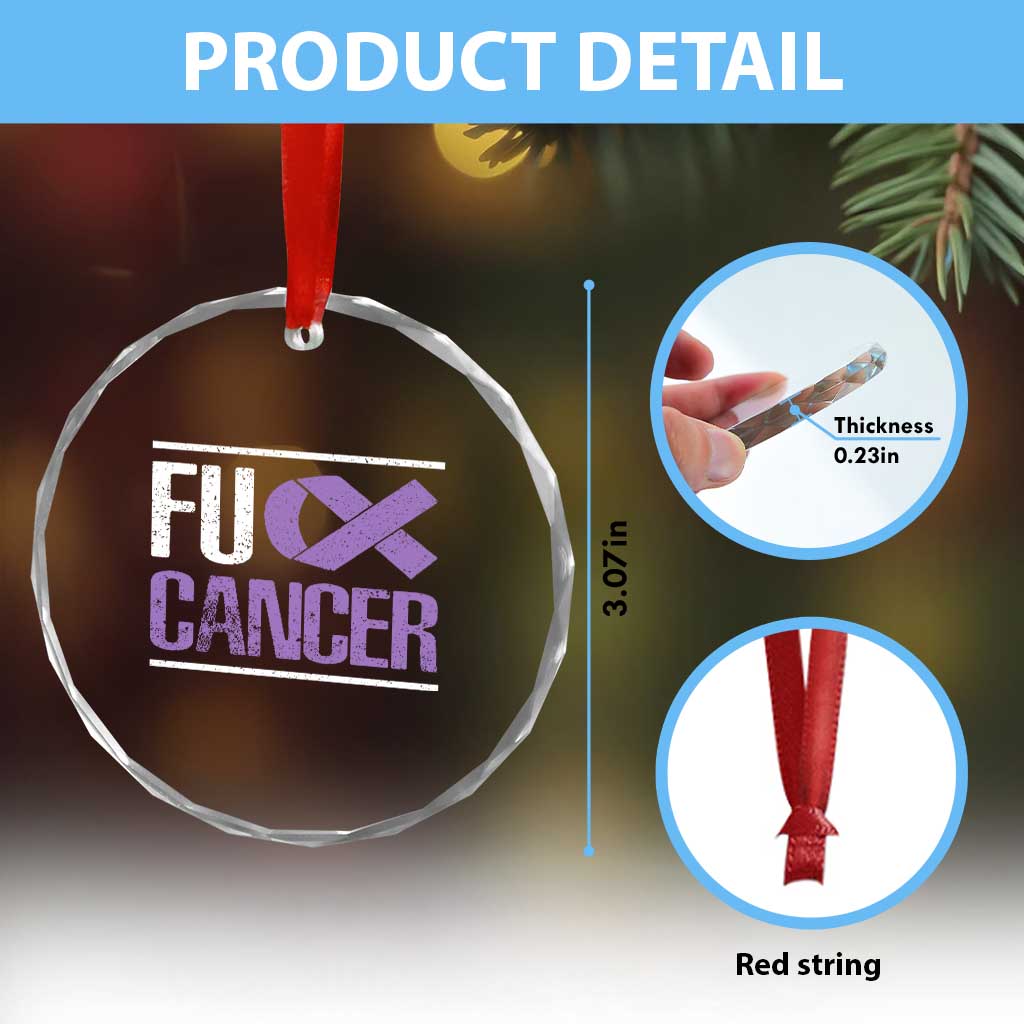 Fuck Cancer Crystal Glass Ornament Funny National Cancer Prevention Month Lavender Ribbon TS11 Print Your Wear