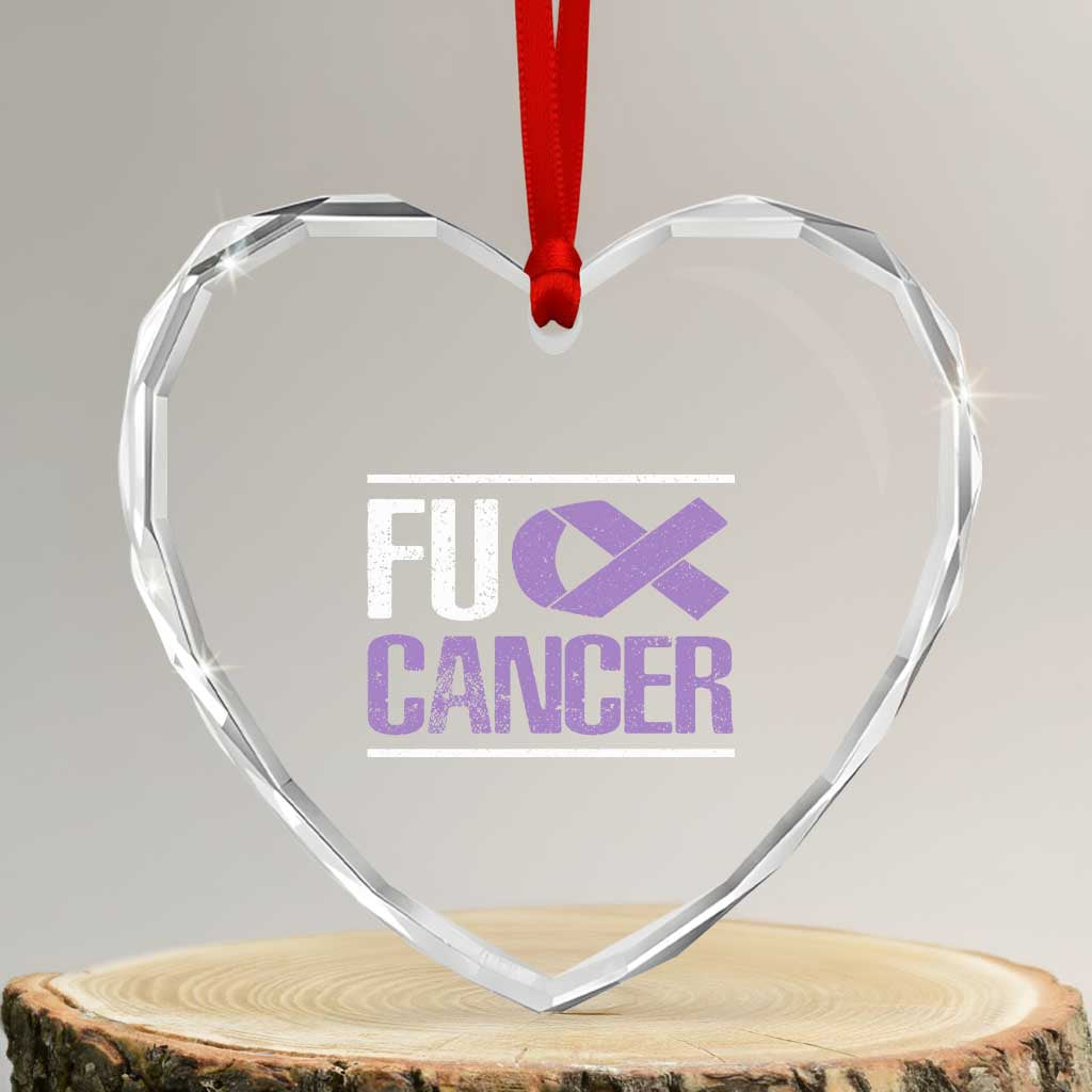 Fuck Cancer Heart Crystal Glass Ornament Funny National Cancer Prevention Month Lavender Ribbon TS11 Transparent Glass 3'' Heart Print Your Wear