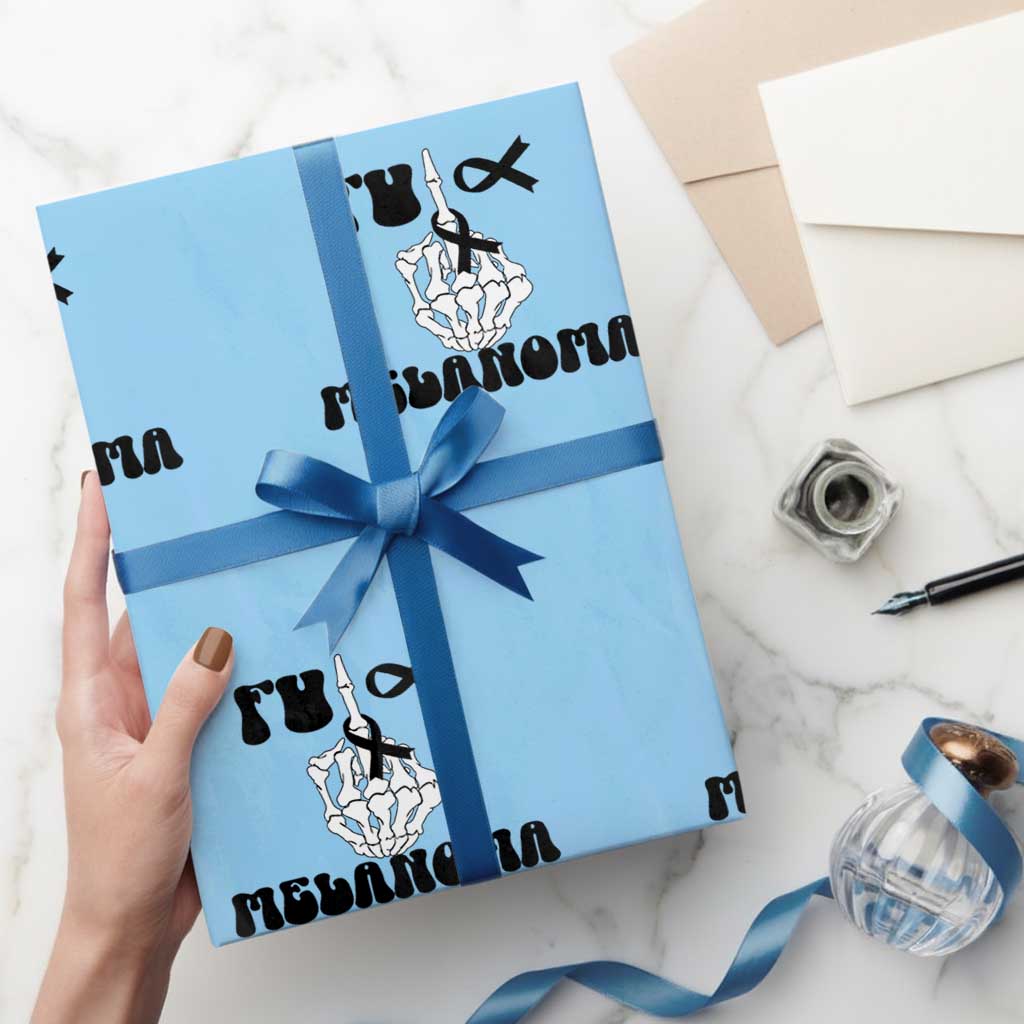Fuck Melanoma Awareness Wrapping Paper Roll Skeleton Hand Ribbon Warrior Gift TS12 Light Blue Print Your Wear