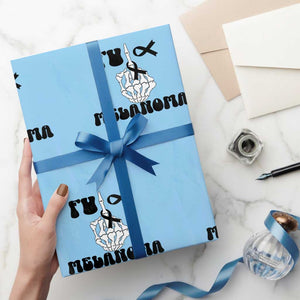 Fuck Melanoma Awareness Wrapping Paper Roll Skeleton Hand Ribbon Warrior Gift TS12 Light Blue Print Your Wear