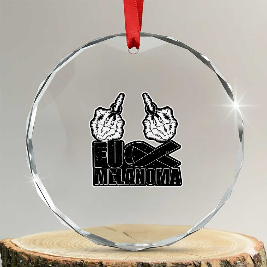 Fuck Melanoma Crystal Glass Ornament Skeleton Hand Black Ribbon Awareness TS12 Transparent Glass 3'' Circle Print Your Wear
