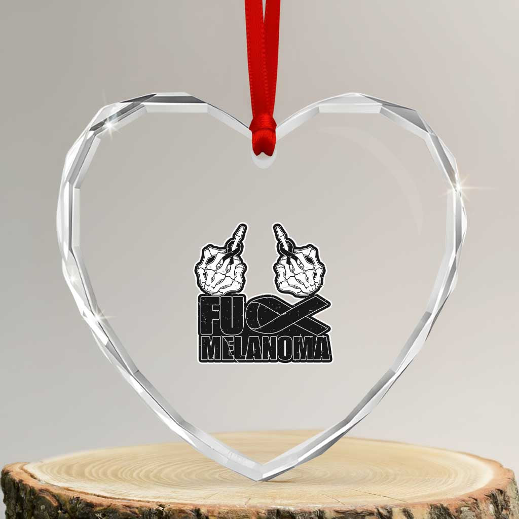 Fuck Melanoma Heart Crystal Glass Ornament Skeleton Hand Black Ribbon Awareness TS12 Transparent Glass 3'' Heart Print Your Wear