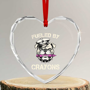 Fueled by Crayons Bulldog Heart Crystal Glass Ornament Funny Military Crayon Eater Gift for Veterans TS02 Transparent Glass 3'' Heart Print Your Wear