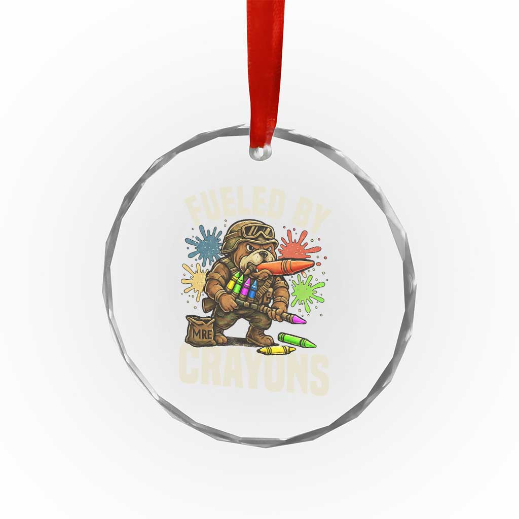 Fueled by Crayons Bulldog Soldier Crystal Glass Ornament Funny Combat Veteran Crayon Launcher TS02 Print Your Wear