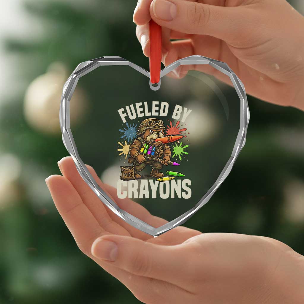 Fueled by Crayons Bulldog Soldier Heart Crystal Glass Ornament Funny Combat Veteran Crayon Launcher TS02 Print Your Wear