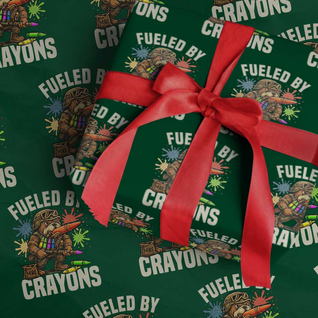 Fueled by Crayons Bulldog Soldier Wrapping Paper Roll Funny Combat Veteran Crayon Launcher TS02 Green Print Your Wear