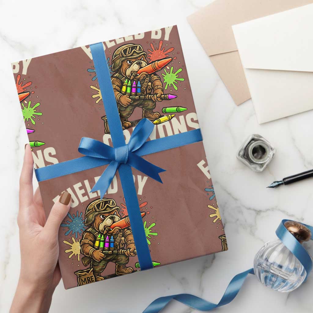 Fueled by Crayons Bulldog Soldier Wrapping Paper Roll Funny Combat Veteran Crayon Launcher TS02 Mocha Print Your Wear