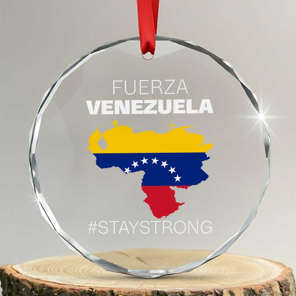 Fuerza Venezuela Strong Solidarity Crystal Glass Ornament Hope Support Venezuelan Patriotic Flag Map TS02 Transparent Glass 3'' Circle Print Your Wear