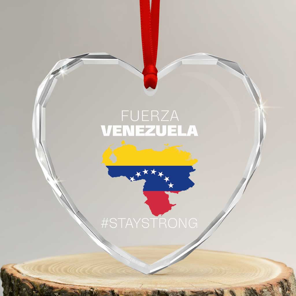 Fuerza Venezuela Strong Solidarity Heart Crystal Glass Ornament Hope Support Venezuelan Patriotic Flag Map