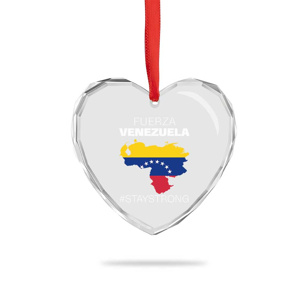Fuerza Venezuela Strong Solidarity Heart Crystal Glass Ornament Hope Support Venezuelan Patriotic Flag Map