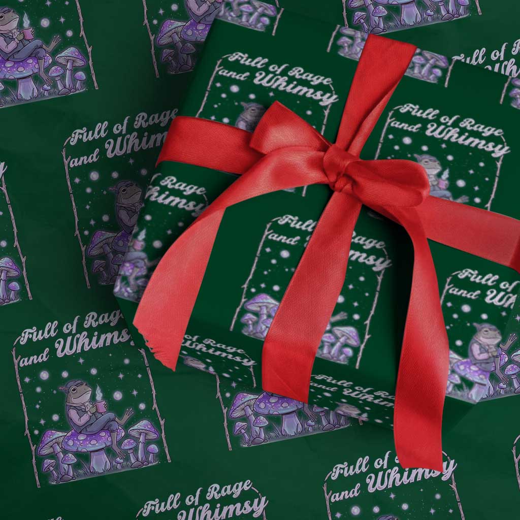 Full of Rage and Whimsy Wrapping Paper Roll Funny Cottagecore Frog Coffee Whimsical Aesthetic TS14 Green Print Your Wear