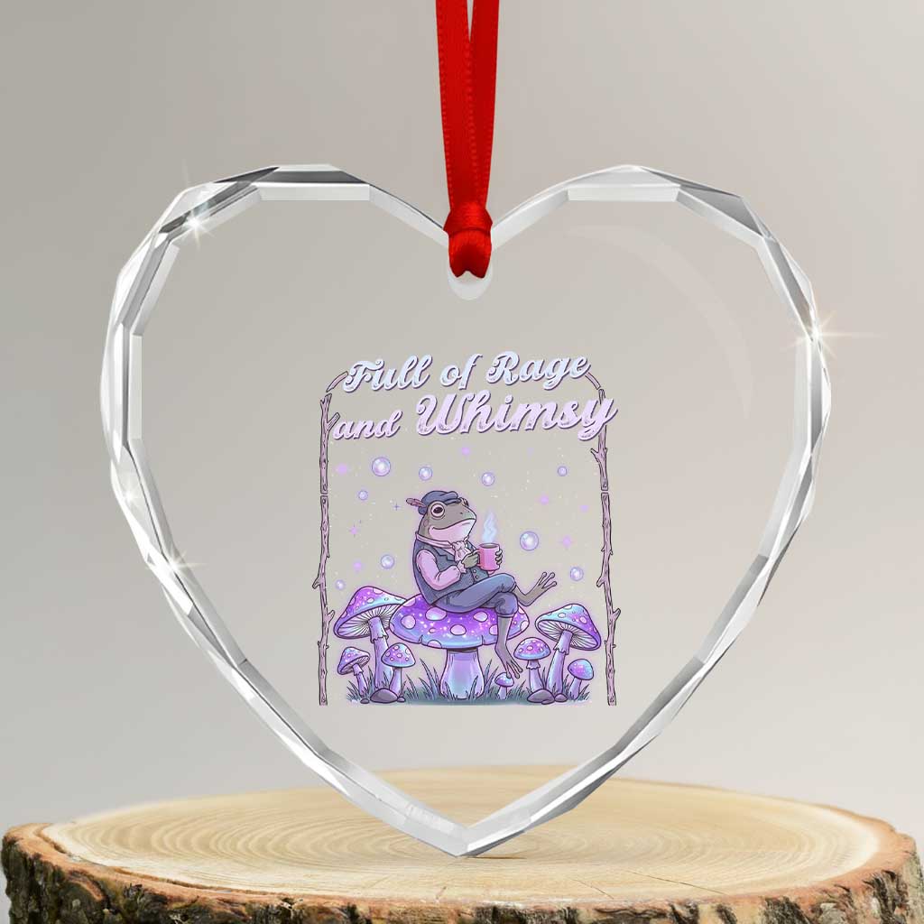Full of Rage and Whimsy Heart Crystal Glass Ornament Funny Cottagecore Frog Coffee Whimsical Aesthetic TS14 Transparent Glass 3'' Heart Print Your Wear
