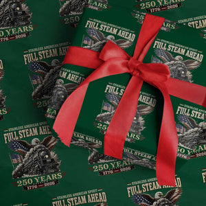 Full Steam Ahead Patriotic Bald Eagle Wrapping Paper Roll Vintage Stainless American Spirit Steam Locomotive Heritage