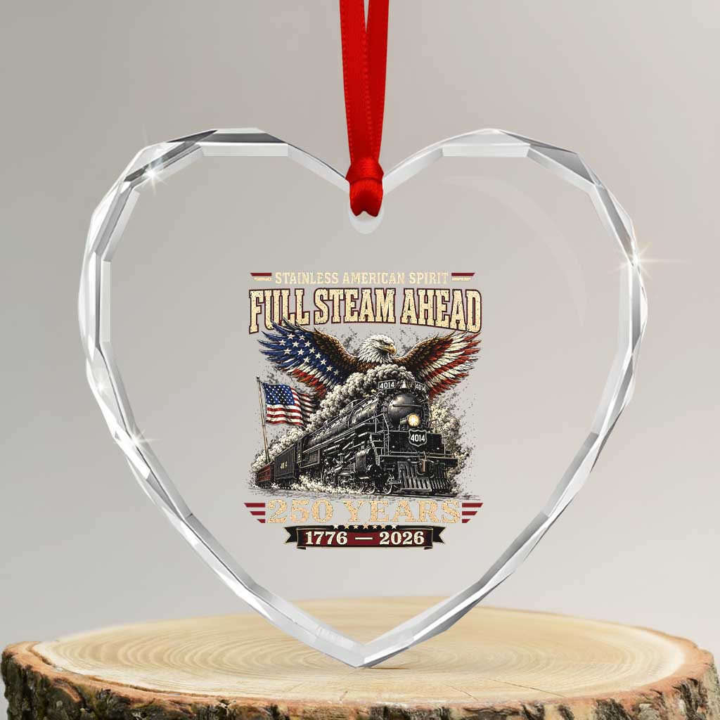 Full Steam Ahead Patriotic Bald Eagle Heart Crystal Glass Ornament Vintage Stainless American Spirit Steam Locomotive Heritage TS02 Transparent Glass 3'' Heart Print Your Wear