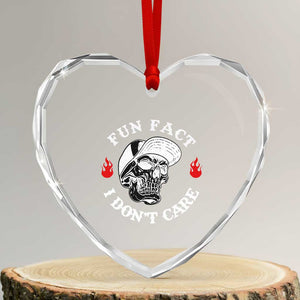 Fun Fact I Dont Care Skull Heart Crystal Glass Ornament Edgy Sarcastic Attitude TS02 Transparent Glass 3'' Heart Print Your Wear